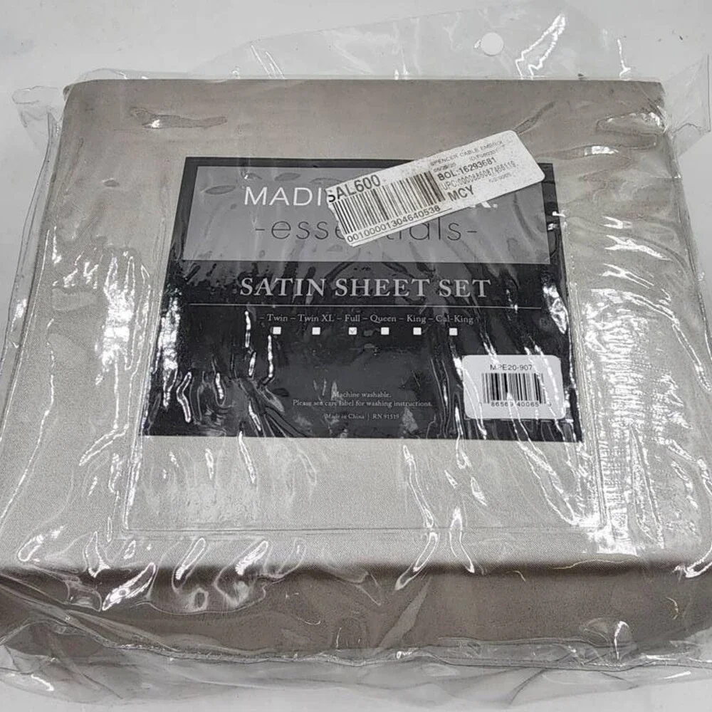 Madison Park Satin 6 pcs Polyester Full Luxury Sheet Set Full Light Grey
